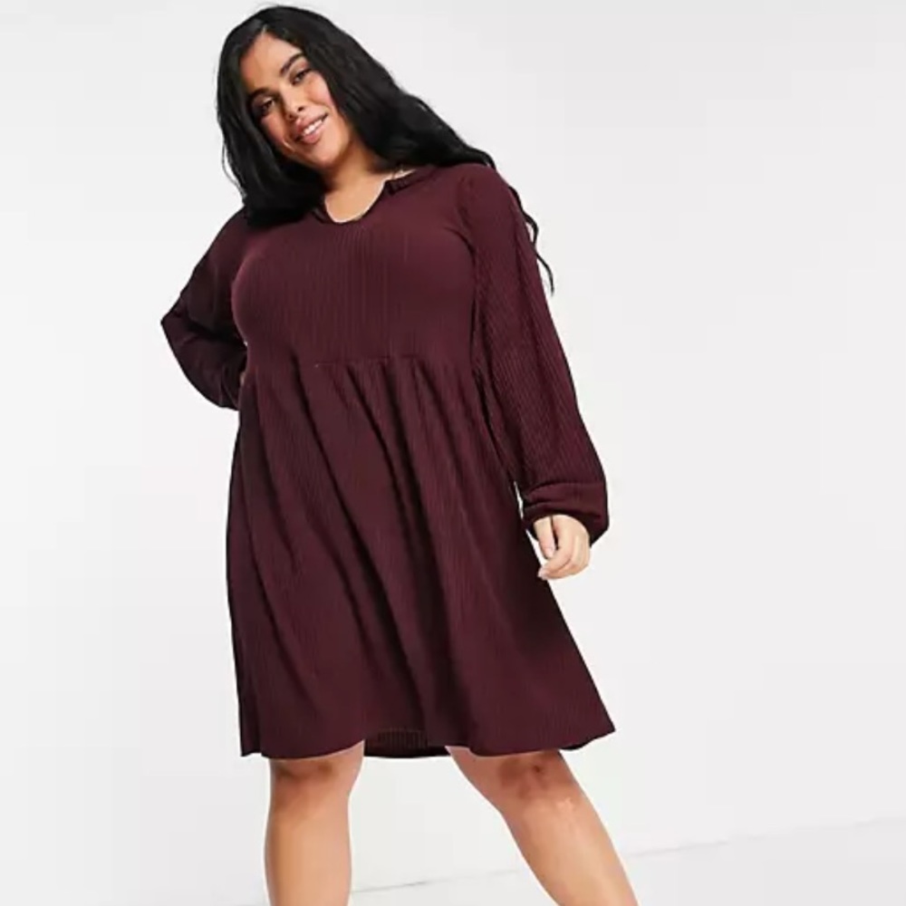 Yours ribbed peplum midi dress in berry